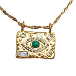 Evil Eye Luxury Tablet Pendant 18 Kt Gold Plated Chain Necklace 16-18”